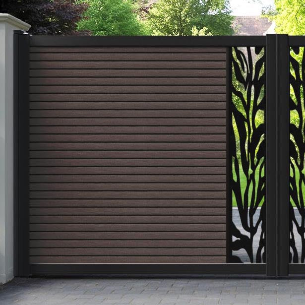 Hudson Malawi Straight Top Driveway Gate - Mid Brown - Middle Screen