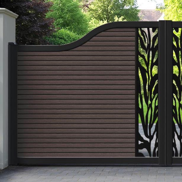 Hudson Malawi Curved Top Driveway Gate - Mid Brown - Middle Screen