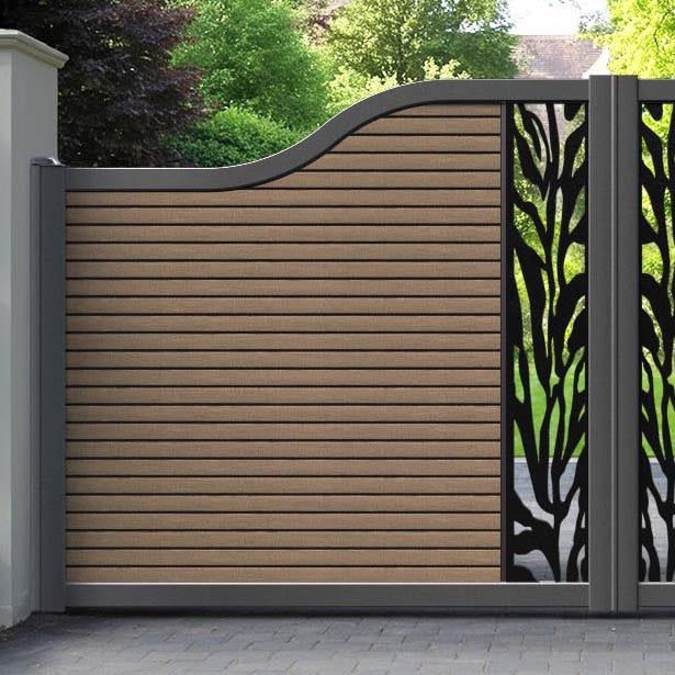 Hudson Malawi Curved Top Driveway Gate - Teak - Middle Screen
