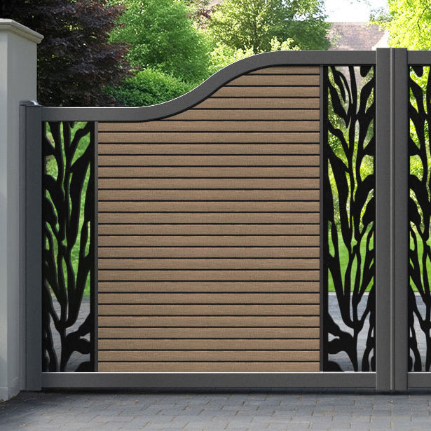 Hudson Malawi Curved Top Driveway Gate - Teak - Middle & End Screen