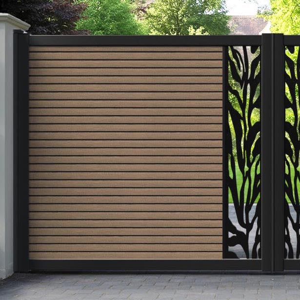 Hudson Malawi Straight Top Driveway Gate - Teak - Middle Screen