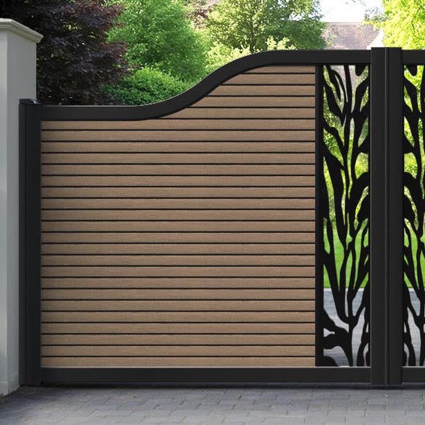 Hudson Malawi Curved Top Driveway Gate - Teak - Middle Screen