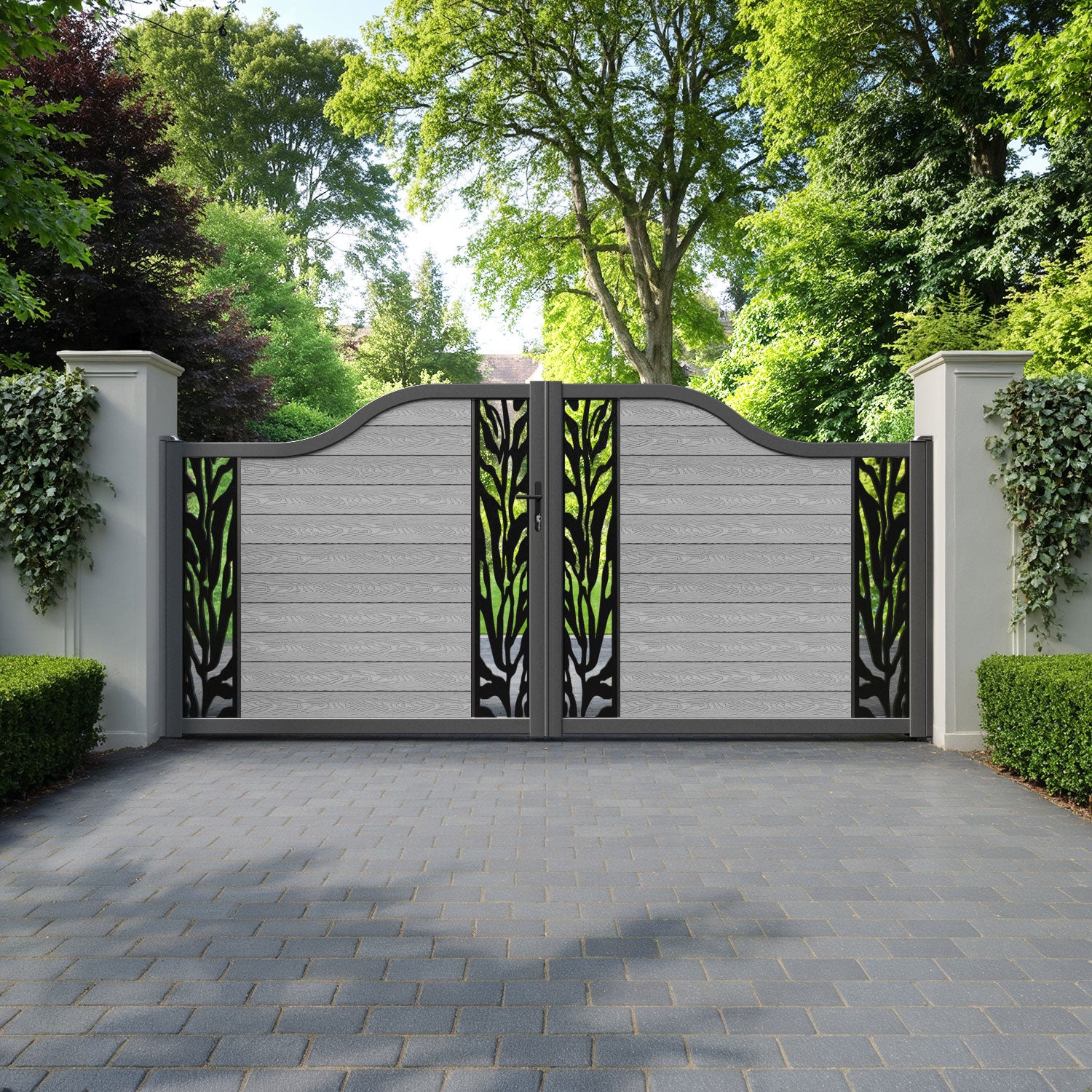 Classic Malawi Curved Top Driveway Gate - Light Grey - Middle & End Screen