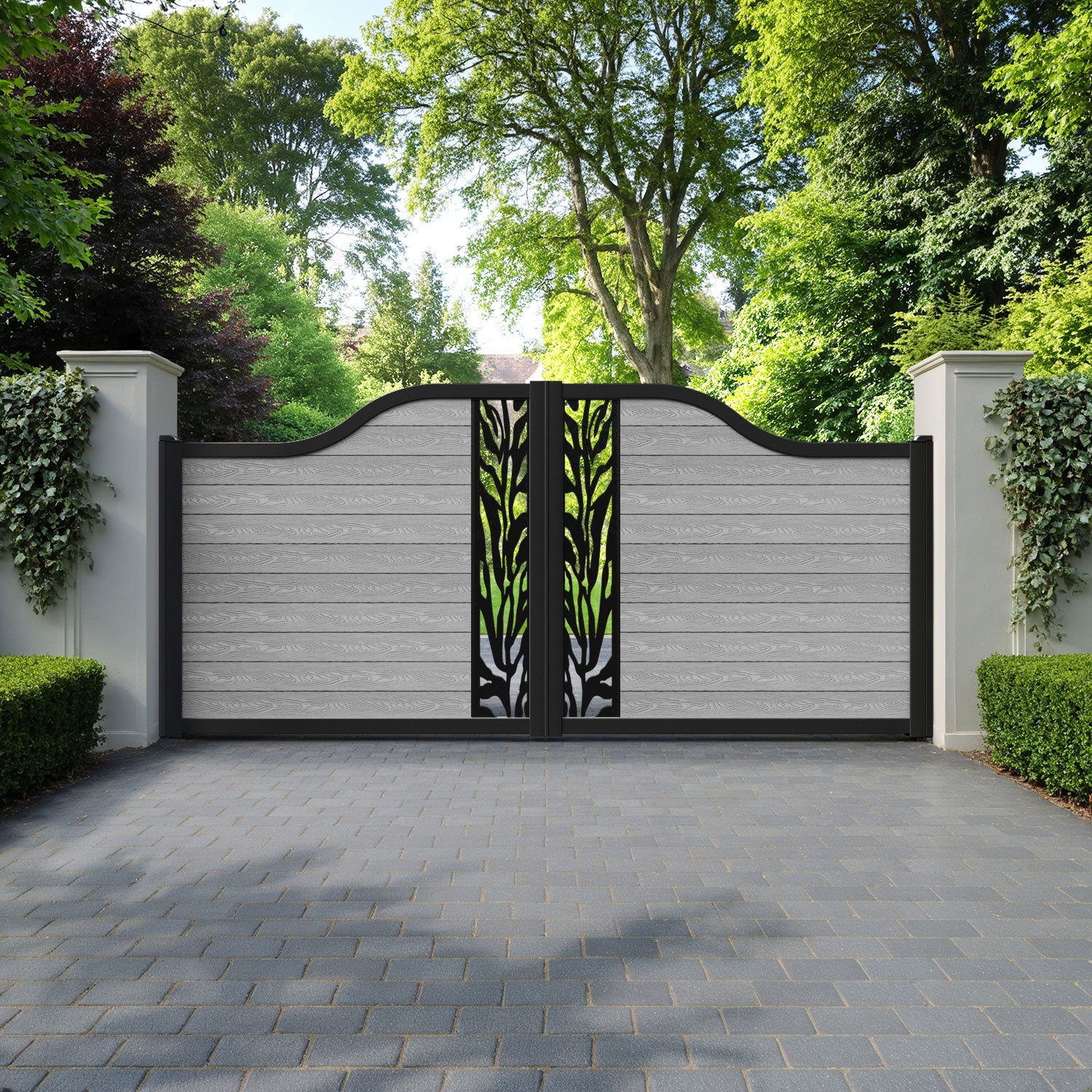 Classic Malawi Curved Top Driveway Gate - Light Grey - Middle Screen