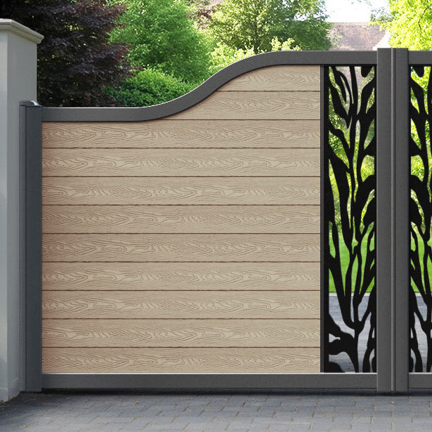 Classic Malawi Curved Top Driveway Gate - Light Oak - Middle Screen