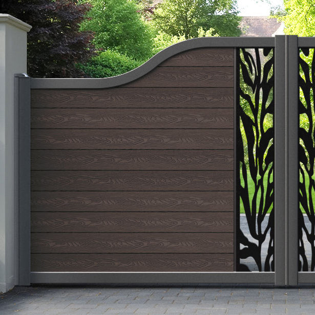 Classic Malawi Curved Top Driveway Gate - Mid Brown - Middle Screen