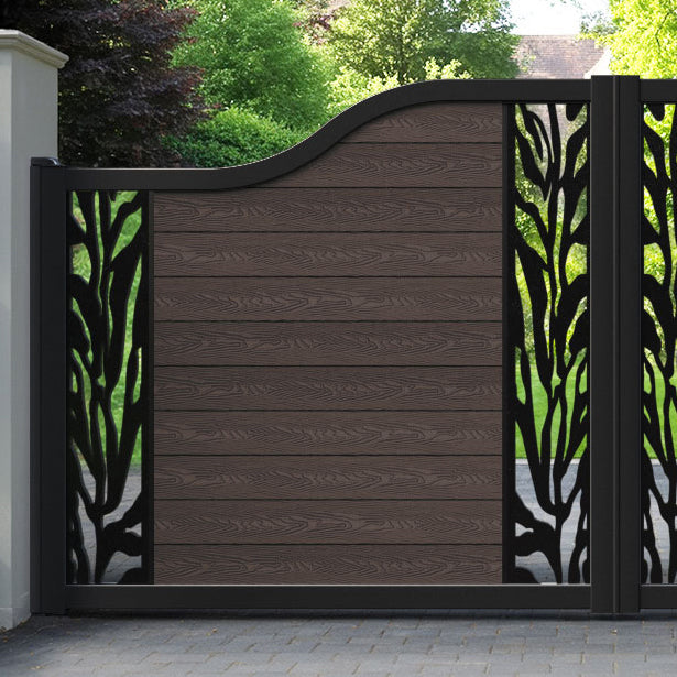 Classic Malawi Curved Top Driveway Gate - Mid Brown - Middle & End Screen