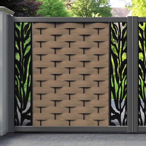 Ripple Malawi Straight Top Driveway Gate - Teak - Middle & End Screen