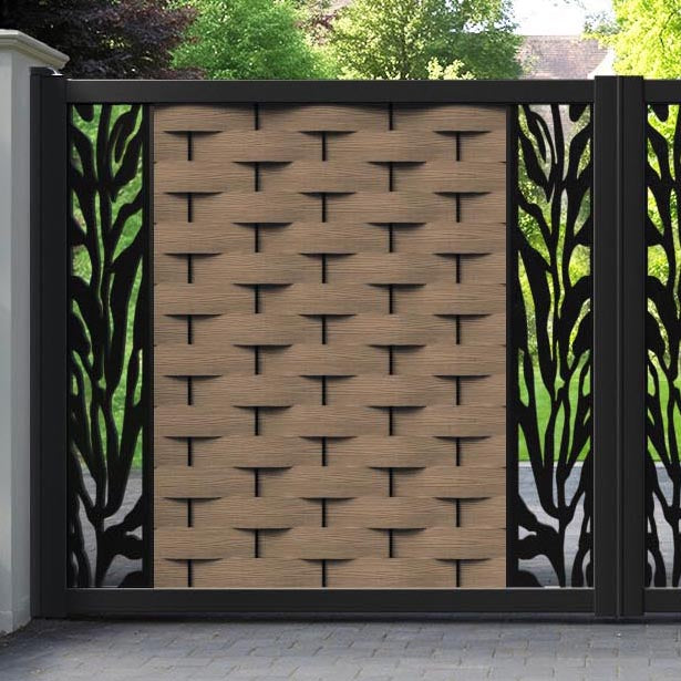Ripple Malawi Straight Top Driveway Gate - Teak - Middle & End Screen