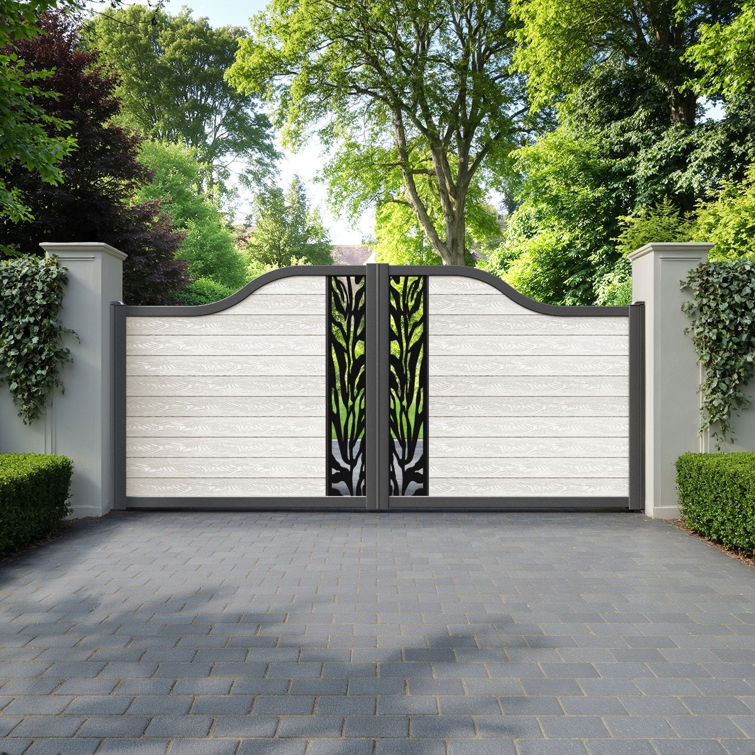Classic Malawi Curved Top Driveway Gate - Light Stone - Middle Screen