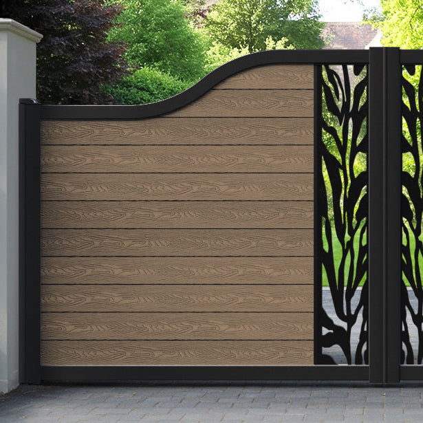 Classic Malawi Curved Top Driveway Gate - Teak - Middle Screen
