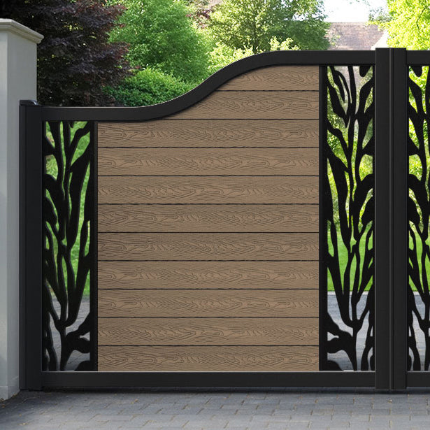Classic Malawi Curved Top Driveway Gate - Teak - Middle & End Screen