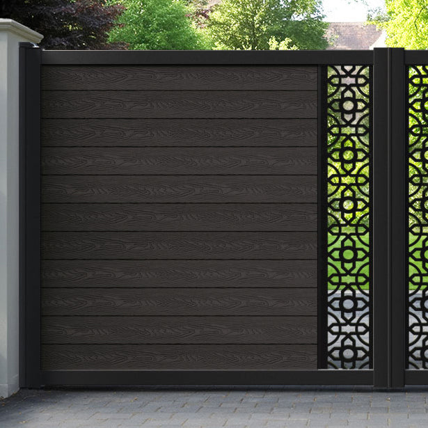 Classic Nabila Straight Top Driveway Gate - Dark Oak - Middle Screen