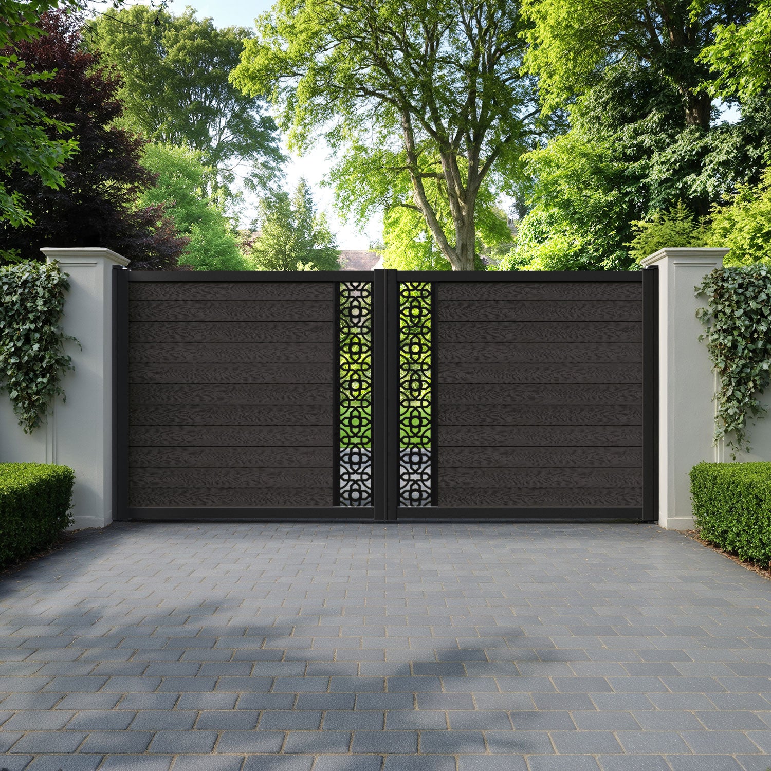 Classic Nabila Straight Top Driveway Gate - Dark Oak - Middle Screen