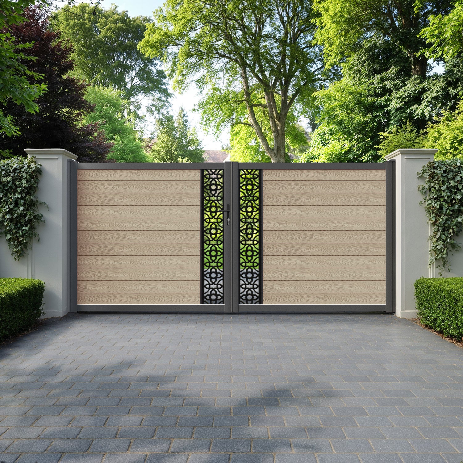 Classic Nabila Straight Top Driveway Gate - Light Oak - Middle Screen