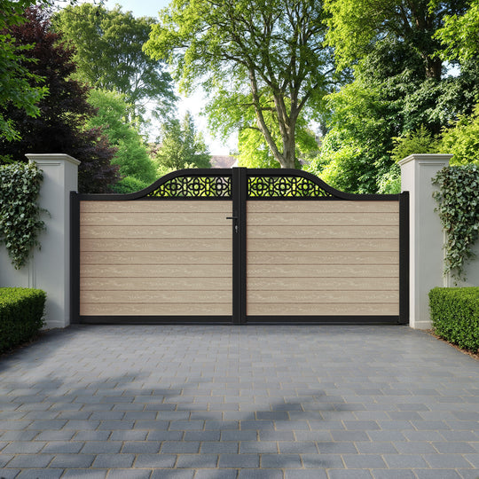 Classic Nabila Curved Top Driveway Gate - Light Oak - Top Screen
