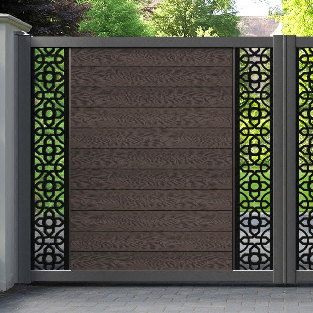 Classic Nabila Straight Top Driveway Gate - Mid Brown - Middle & End Screen