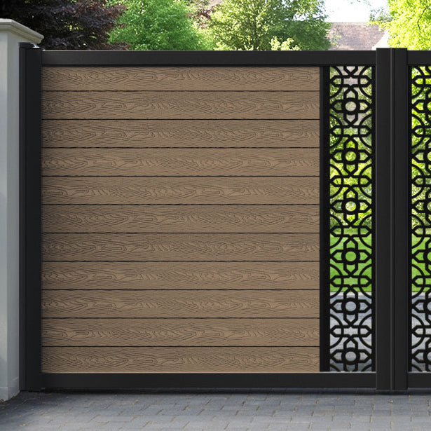 Classic Nabila Straight Top Driveway Gate - Teak - Middle Screen