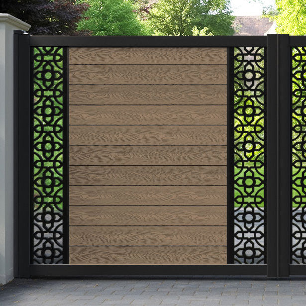 Classic Nabila Straight Top Driveway Gate - Teak - Middle & End Screen