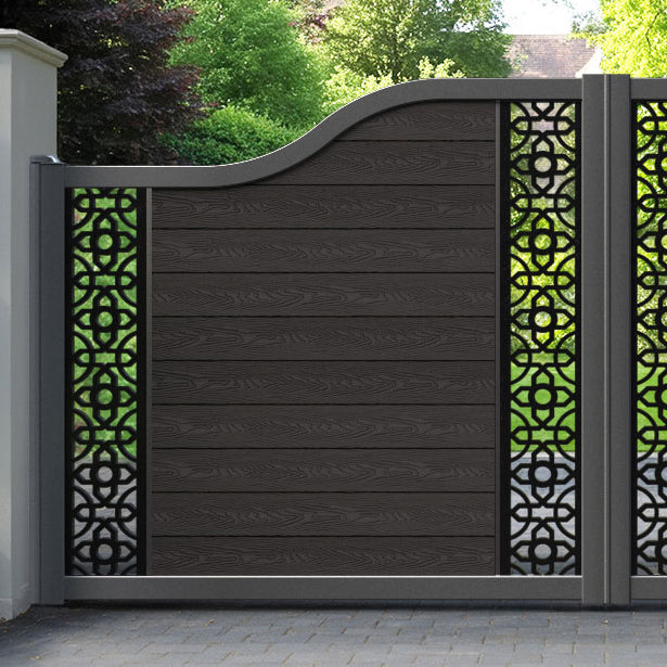 Classic Nabila Curved Top Driveway Gate - Dark Oak - Middle & End Screen