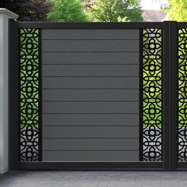 Fusion Nabila Straight Top Driveway Gate - Dark Grey - Middle & End Screen