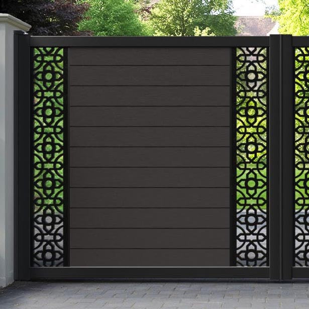 Fusion Nabila Straight Top Driveway Gate - Dark Oak - Middle & End Screen