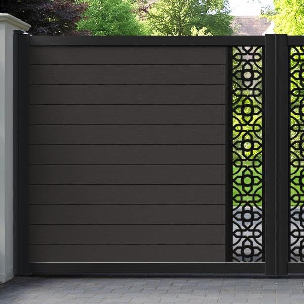 Fusion Nabila Straight Top Driveway Gate - Dark Oak - Middle Screen