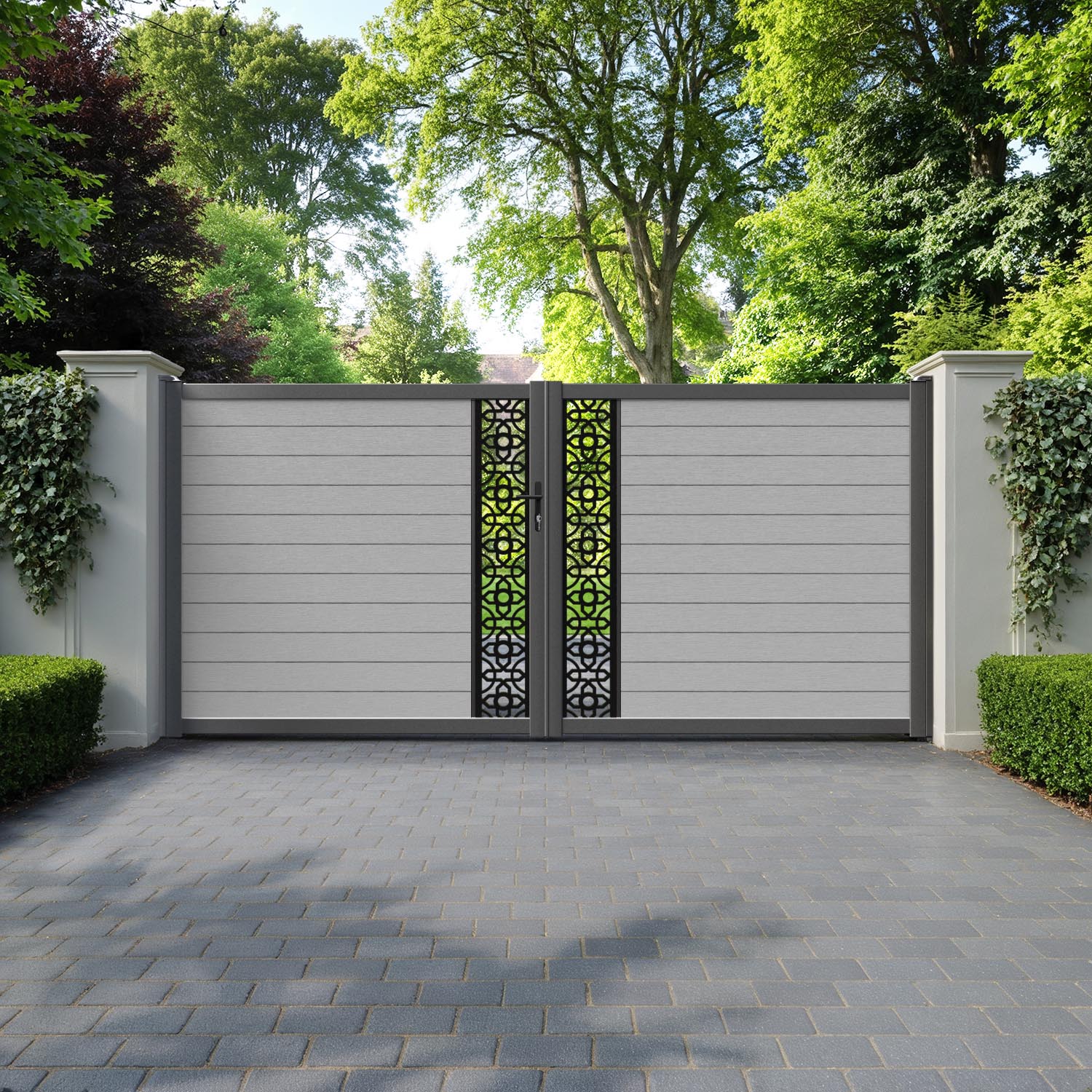 Fusion Nabila Straight Top Driveway Gate - Light Grey - Middle Screen