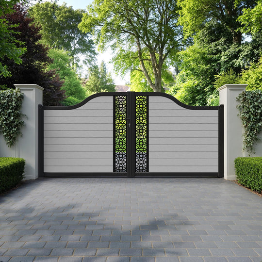 Fusion Nabila Curved Top Driveway Gate - Light Grey - Middle Screen