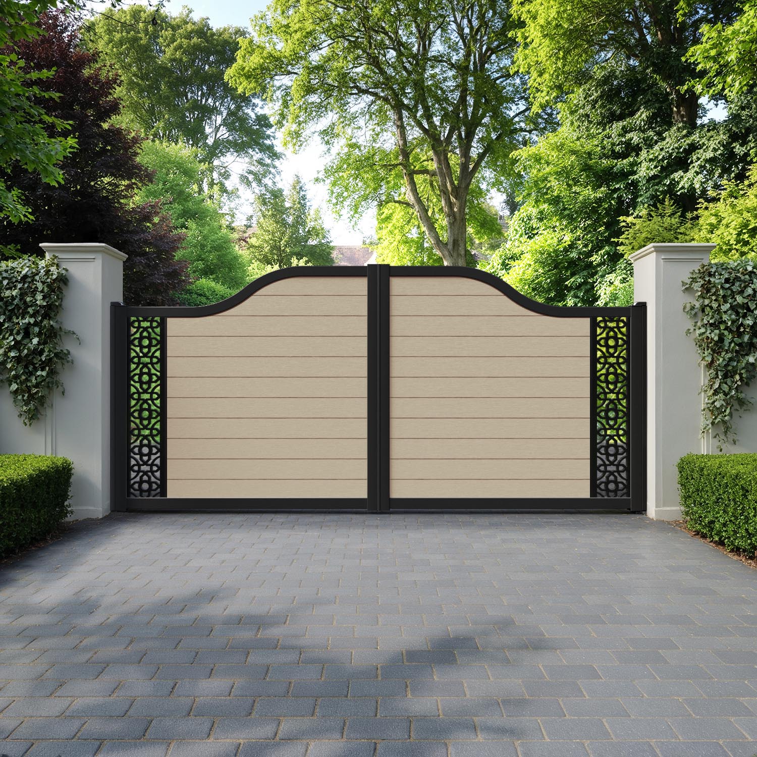 Fusion Nabila Curved Top Driveway Gate - Light Oak - End Screen