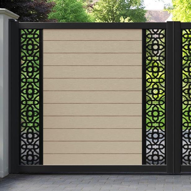Fusion Nabila Straight Top Driveway Gate - Light Oak - Middle & End Screen