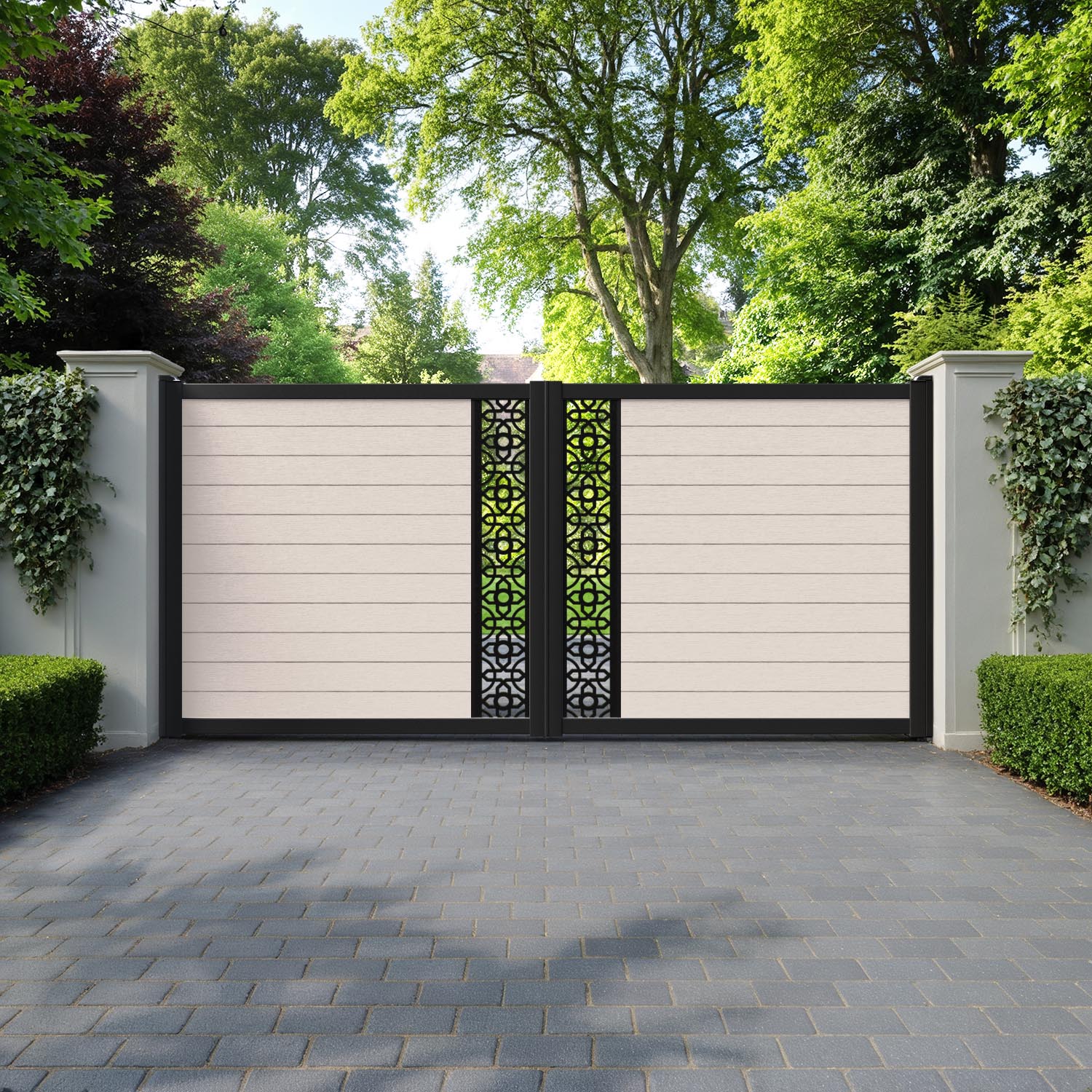 Fusion Nabila Straight Top Driveway Gate - Mid Stone - Middle Screen