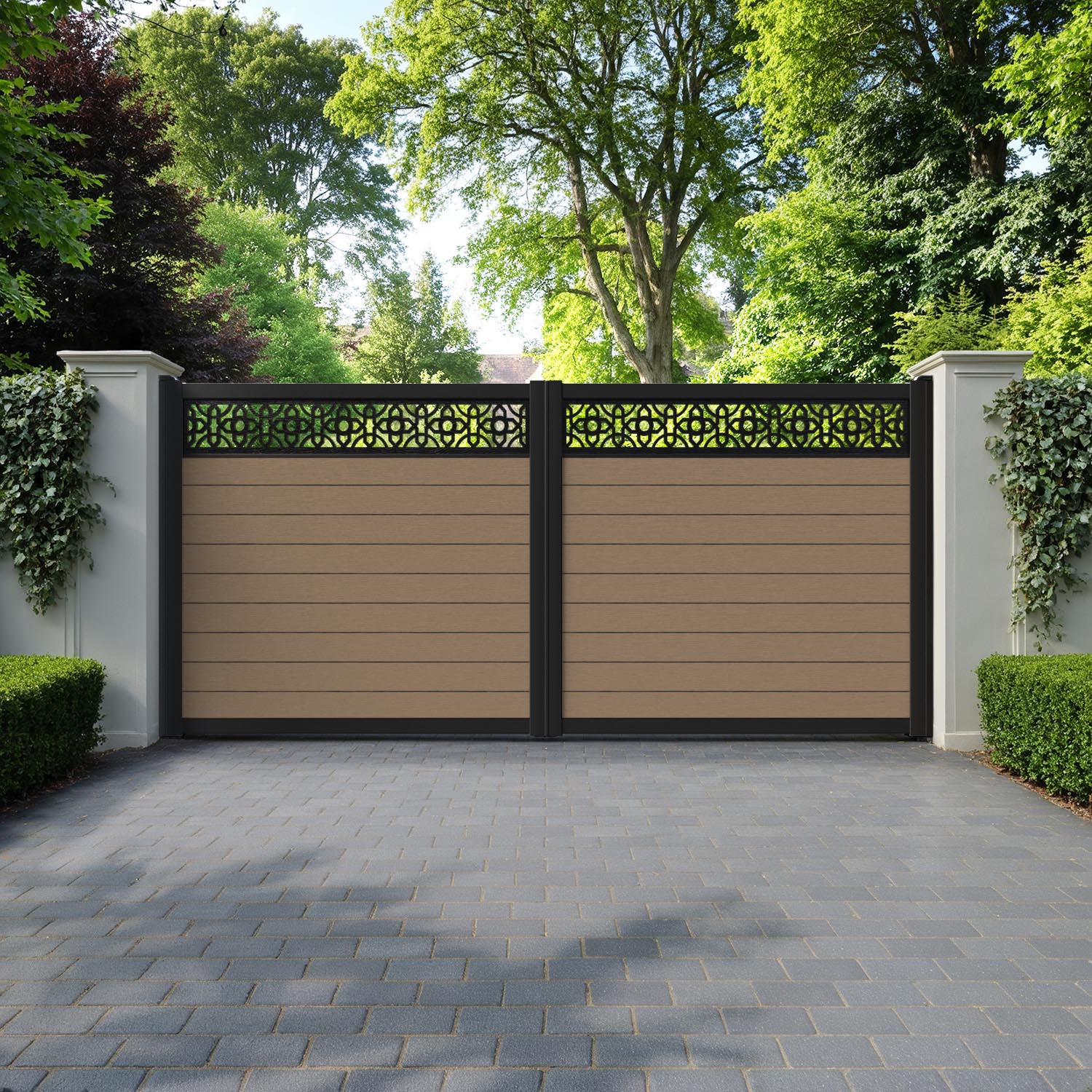 Fusion Nabila Straight Top Driveway Gate - Teak - Top Screen