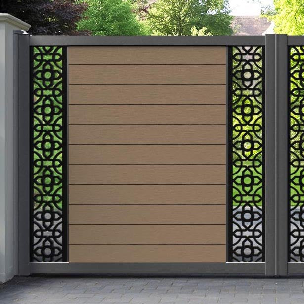 Fusion Nabila Straight Top Driveway Gate - Teak - Middle & End Screen