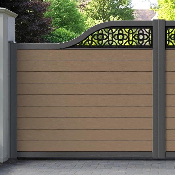 Fusion Nabila Curved Top Driveway Gate - Teak - Top Screen