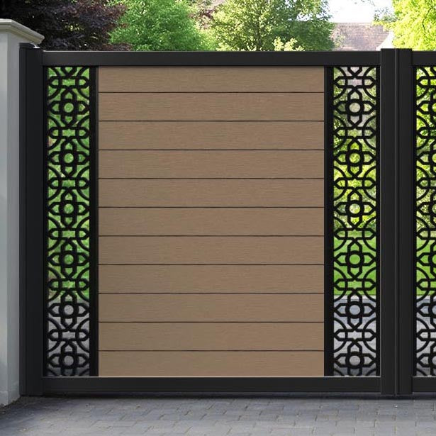 Fusion Nabila Straight Top Driveway Gate - Teak - Middle & End Screen