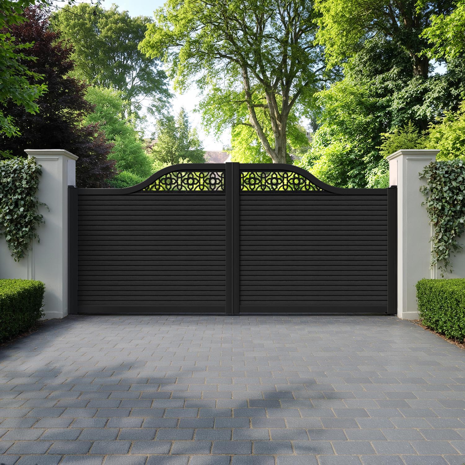 Hudson Nabila Curved Top Driveway Gate - Black - Top Screen