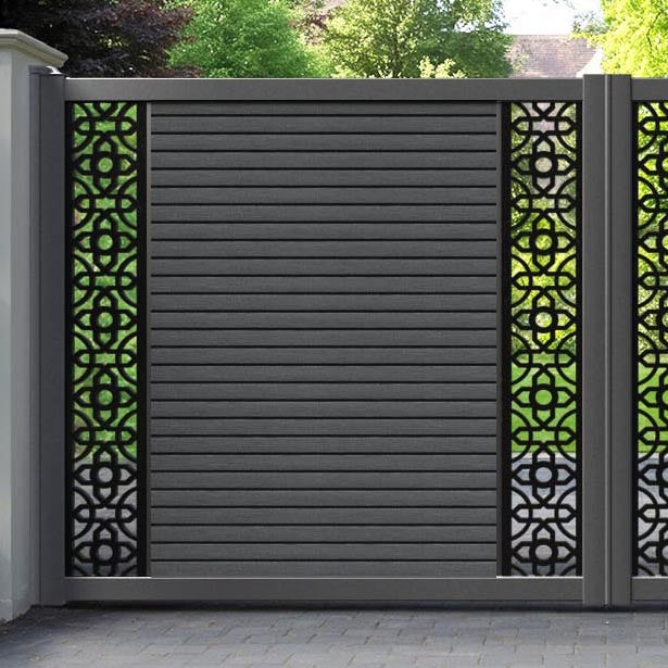 Hudson Nabila Straight Top Driveway Gate - Dark Grey - Middle & End Screen