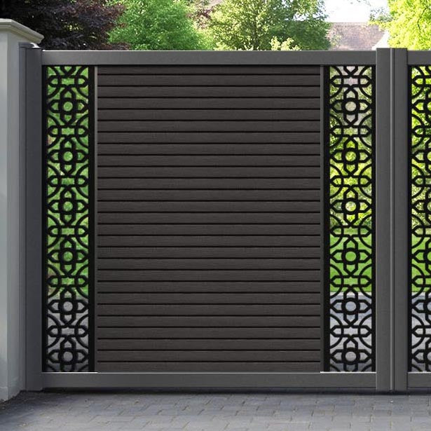 Hudson Nabila Straight Top Driveway Gate - Dark Oak - Middle & End Screen