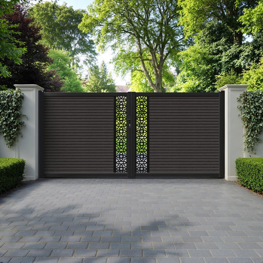 Hudson Nabila Straight Top Driveway Gate - Dark Oak - Middle Screen