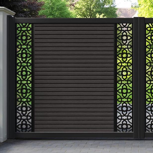 Hudson Nabila Straight Top Driveway Gate - Dark Oak - Middle & End Screen