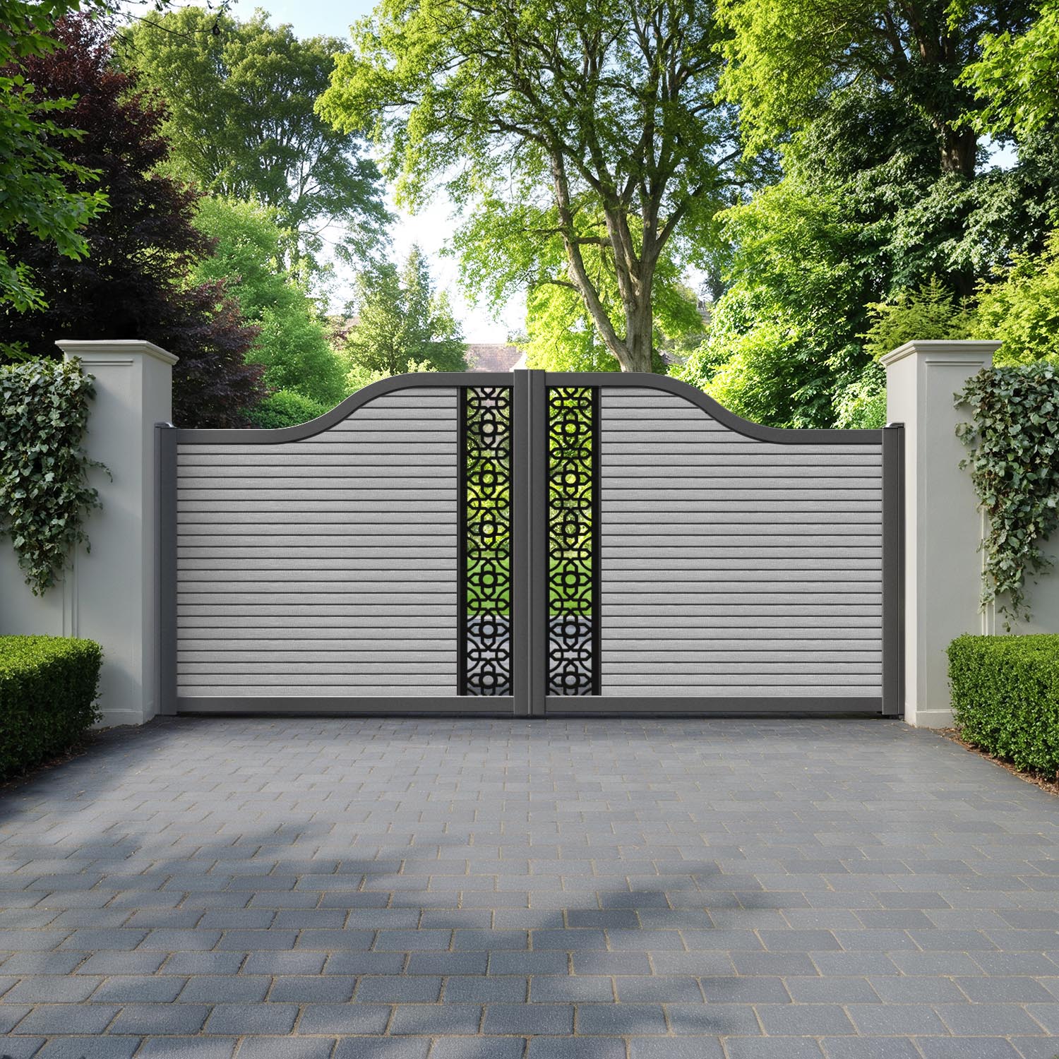 Hudson Nabila Curved Top Driveway Gate - Light Grey - Middle Screen