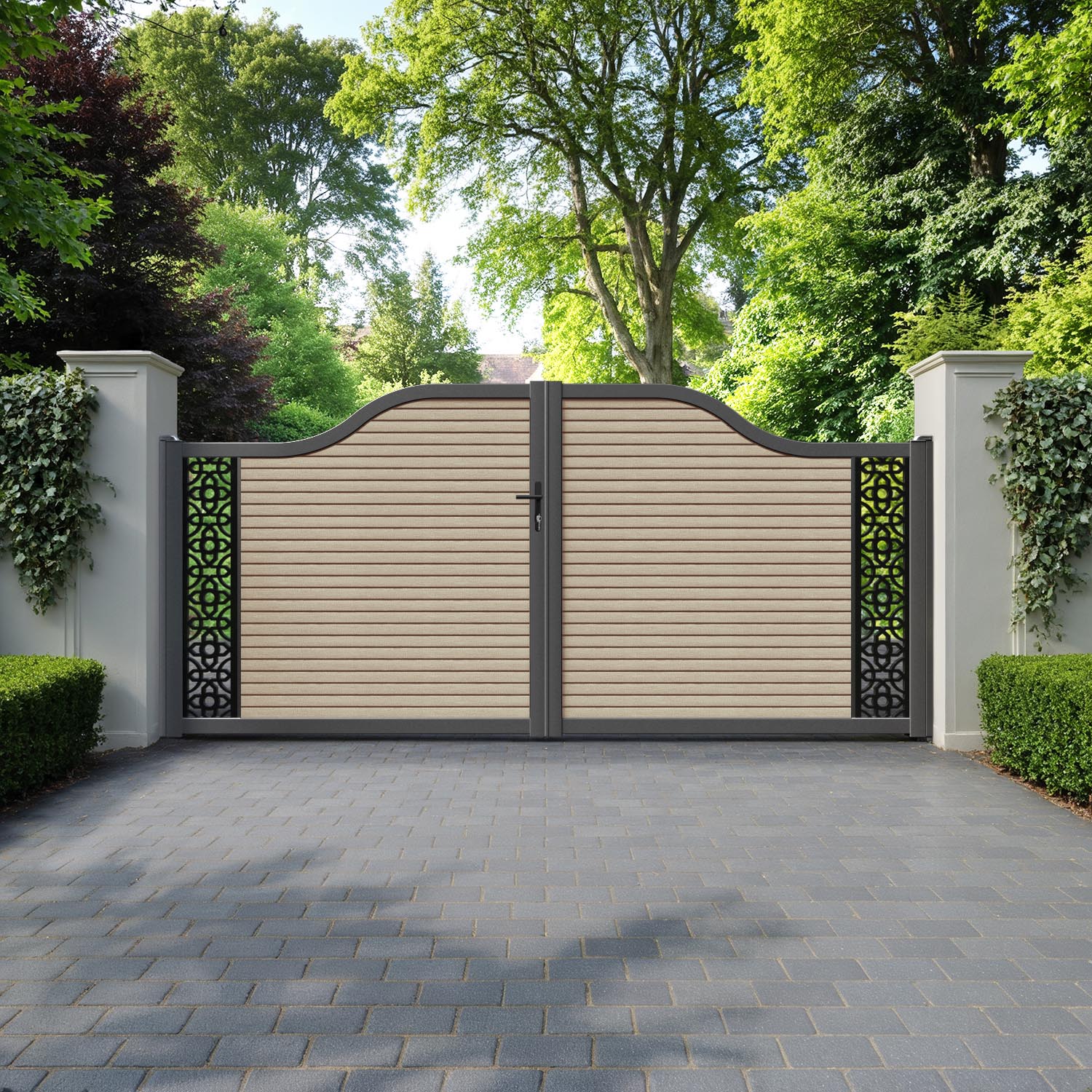 Hudson Nabila Curved Top Driveway Gate - Light Oak - End Screen