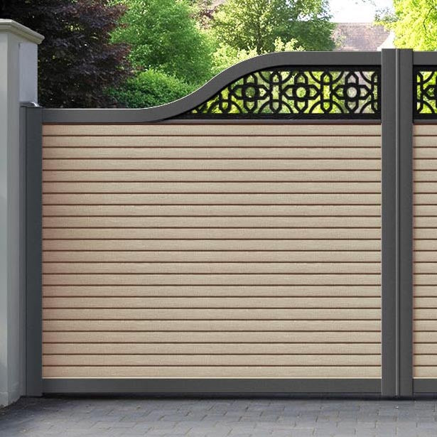Hudson Nabila Curved Top Driveway Gate - Light Oak - Top Screen