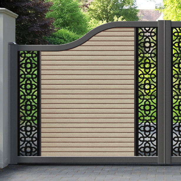 Hudson Nabila Curved Top Driveway Gate - Light Oak - Middle & End Screen