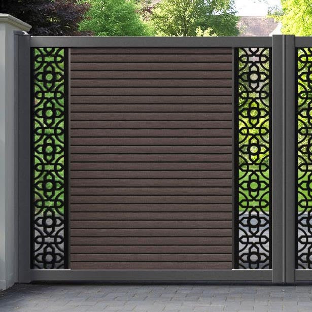 Hudson Nabila Straight Top Driveway Gate - Mid Brown - Middle & End Screen