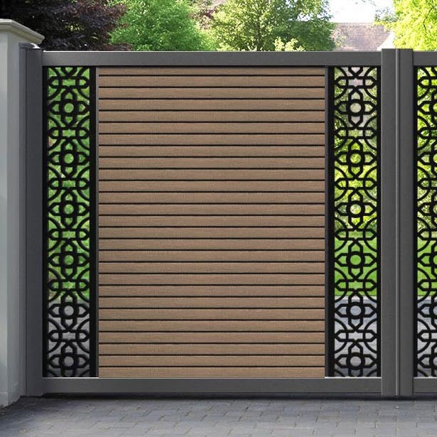 Hudson Nabila Straight Top Driveway Gate - Teak - Middle & End Screen