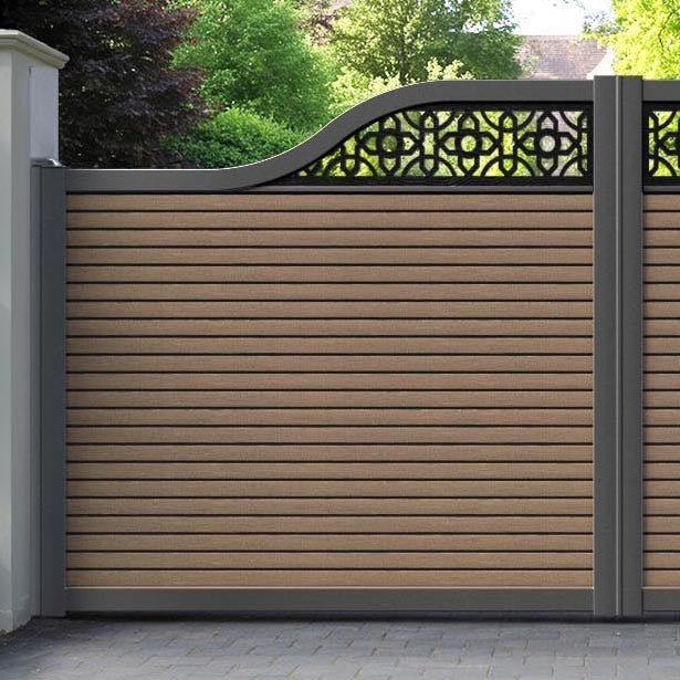 Hudson Nabila Curved Top Driveway Gate - Teak - Top Screen