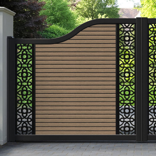 Hudson Nabila Curved Top Driveway Gate - Teak - Middle & End Screen