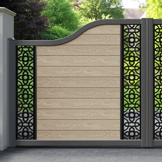 Classic Nabila Curved Top Driveway Gate - Light Oak - Middle & End Screen
